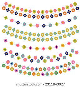 Simple flowers party garland set. Collection of colorful botanical banners