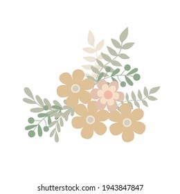 Simple flowers pastel-colored floral arrangement of in flat style vector illustration, symbol of spring, cozy home, Easter holidays celebration decor, clipart for cards, bohemian springtime decoration