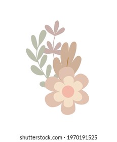 Simple flowers pastel-colored floral arrangement in flat style vector illustration, symbol of spring, cozy home, Easter holidays celebration decor, clipart for cards, bohemian springtime decoration