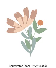 Simple flowers pastel-colored floral arrangement in flat style vector illustration, symbol of spring, cozy home, Easter holidays celebration decor, clipart for cards, bohemian springtime decoration