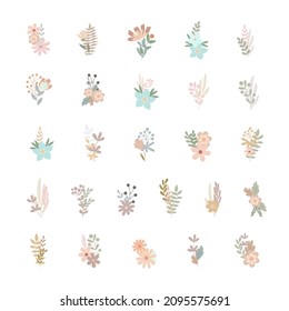 Simple flowers pastel-colored floral arrangement in flat style vector illustration, symbol of spring, cozy home, Easter holidays celebration decor, clipart for cards, bohemian springtime decoration