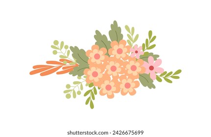 Simple flowers pastel-colored floral arrangement in flat style vector illustration, symbol of spring, cozy home, Easter holidays celebration decor, clipart for cards, bohemian springtime decoration
