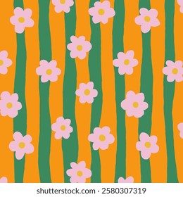 an simple flowers pattern, seamless floral pattern, pink flower illustration 