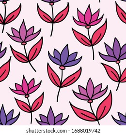 simple flowers. red, violet and pink seamless pattern. textile design