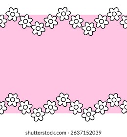 Simple flowers seamless border horizontal frame template. Vector graphic line illustration. Black and white Minimal abstract floral tropical repeat print. For logo, web, package, sticker.

