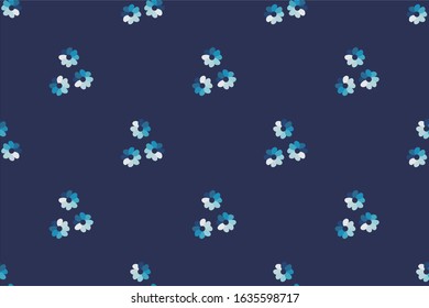 Simple flowers seamless pattern. Cute gradient flowers on deep blue background. 