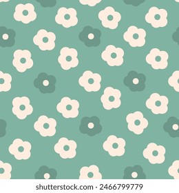 Simple flowers seamless pattern. Floral endless background. Flower ornament tile. Naive botanic repeat cover. Vector flat hand drawn illustration.