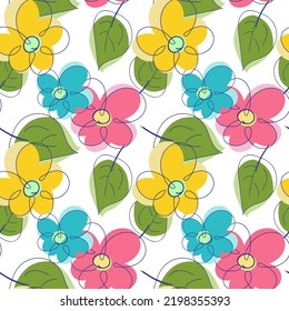 Simple Flowers Seamless Pattern on White Background
