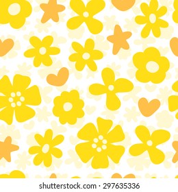 Simple Flowers seamless pattern. Yellow floral background.