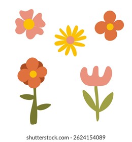 Simple flowers set. Retro flowers. Minimalistic design.