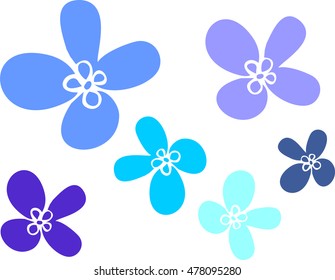 Simple flowers of several sizes of blue color