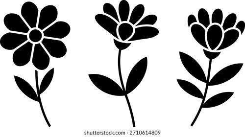 Conjunto simple del icono de la silueta de las flores aislado en fondo transparente, Vector