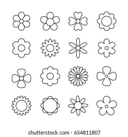 Simple flowers: thin monochrome icon set, black and white kit