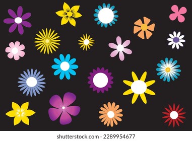 simple flowers in various colors shapes and size