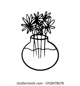 Einfache Blumen in Vase im Doodle-Stil. Vektorgrafik