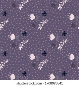Simple flowers wallpaper in vintage style. Seamless pattern with folk motif. Design for fabric, textile print, wrapping paper, cover, packing. Fashion vector illustration