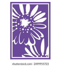 Simple flowers in white lines on a purple background.