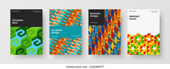Simple flyer A4 design vector concept bundle. Unique geometric hexagons book cover illustration composition.