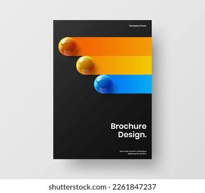 Simple flyer vector design layout. Bright realistic spheres corporate cover illustration.
