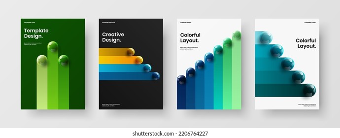 Simple flyer vector design template collection. Unique 3D spheres annual report concept bundle.