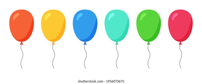 Simple flying balloon set, vector flat cartoon illustration