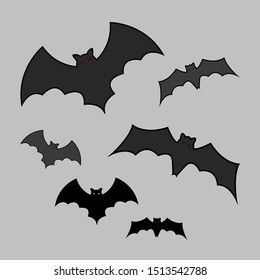 Simple Flying Bats Flat Illustration Design with Black-Grey Colors
