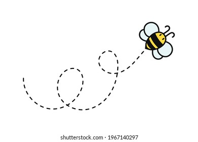 Simple flying bee design vector. Cartoon bee isolated on white background.