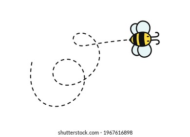 Simple flying bee design vector. Cartoon bee isolated on white background.