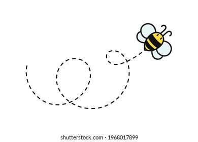 Simple flying bee design vector. Cartoon bee isolated on white background.