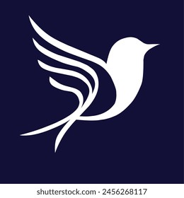 Einfaches Flying Bird Logo isoliert auf einem dunkelblauen Hintergrund, minimalistisches Konzept sieht elegant aus