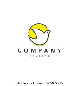 Simple flying bird outline logo template in circle shape.