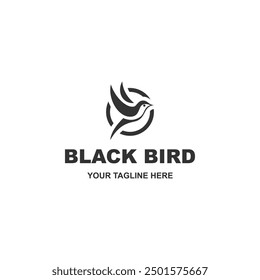 Simple flying black bird logo design vector isolated on white background