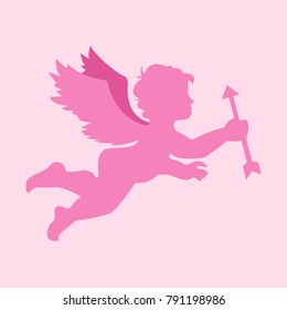 Simple Flying Cupid Silhouette Vector Illustration Graphic Design