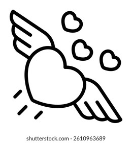 Simple Flying Heart outline icon. The icon can be used for websites, print templates, presentation templates, illustrations, etc	