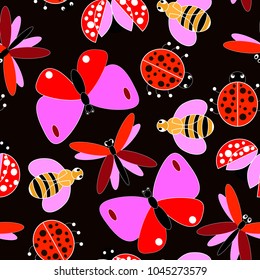 Simple flying insect colorful seamless pattern. Bright summer or spring element for textile print, wallpaper, wrapping paper, fabric design.
