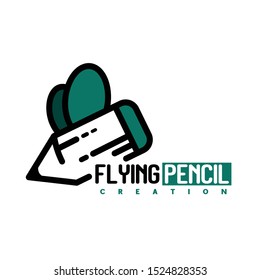 simple flying pencil logo with outline style