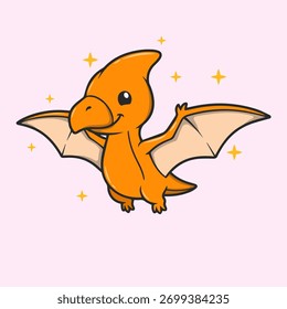 Simple flying Pterodactyl vector icon, a charming prehistoric reptile illustration for baby assets.