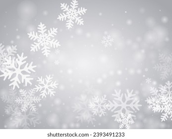 Simple flying snow flakes background. Winter speck ice elements. Snowfall sky white gray pattern. Blurred snowflakes february theme. Snow hurricane landscape.