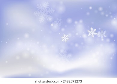 Simple flying snowflakes composition. Wintertime speck frozen particles. Snowfall weather white blue background. Many snowflakes december texture. Snow nature scenery.