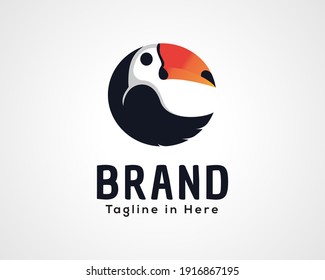 Simple flying toucan forming circle logo icon symbol design illustration inspiration