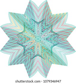 Simple folded star guilloche rosette with offset green, yellow and red gradient colors.