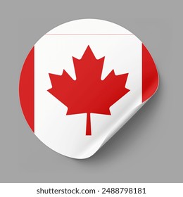Simple folded sticker of Canada with shadow effect. Canada flag Sticker.