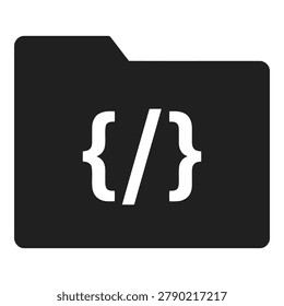 Simple folder icon with a code bracket symbol inside isolated on transparent background