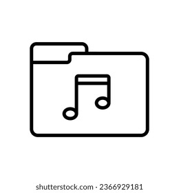Carpeta simple con vector de icono de símbolo de nota musical. Escucha música, audio, grabación, icono de la canción. Ilustración vectorial de icono de línea de carpeta para diseño gráfico, interfaz de usuario o web digital.