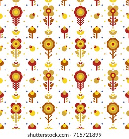 Simple Folk Floral seamless pattern