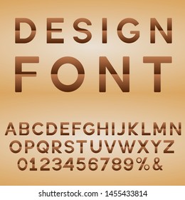 Simple font of brown gradient letters set. Modern design alphabet font, numbers and symbols. Abstract vector elements for corporate identity emblem, label or icon.Vector illustration