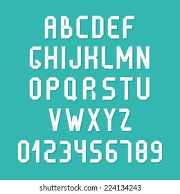 Simple font. Complete abc alphabet set. Vector letters and numbers. Doodle typographic symbols.
