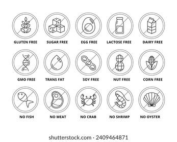 Simple food allergen icon set. Vector Illustration