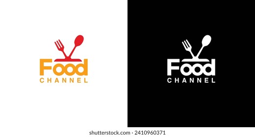 Simple Food Channel Logo. Television Culinary Review, Food Vlogger Logo Icon Symbol Vector Design Template.