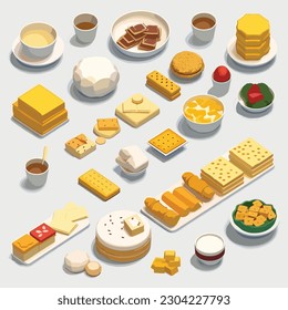Simple food collection isometric isolated on white
